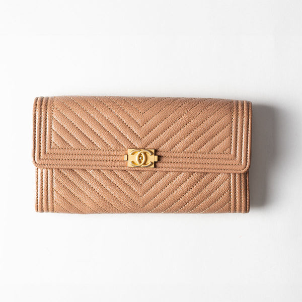 Chanel Caviar Chevron Quilted Boy Flap Wallet