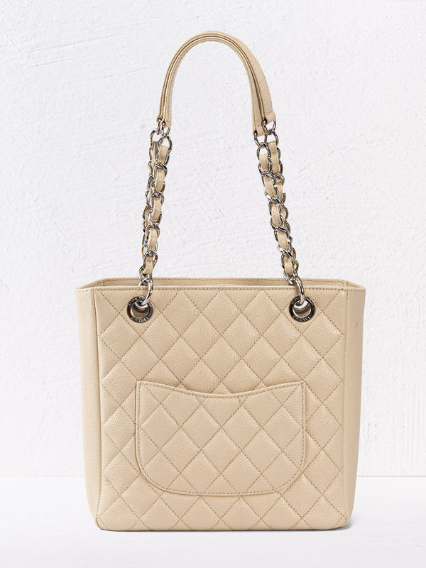 Chanel Beige Caviar Quilted Timeless Petit Shopping Tote