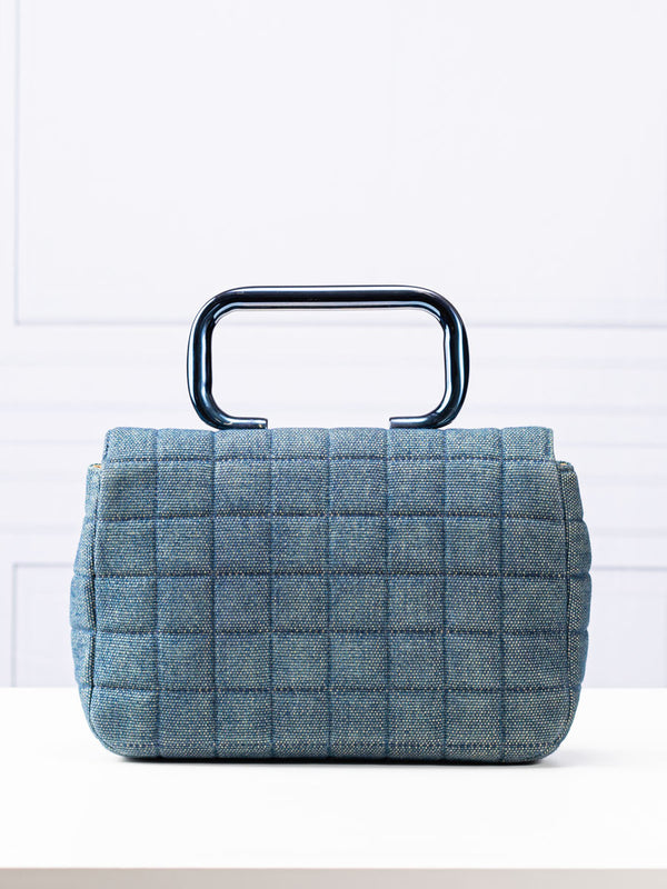 Chanel Denim Quilted Chocolate Bar Mademoiselle Top Handle Bag