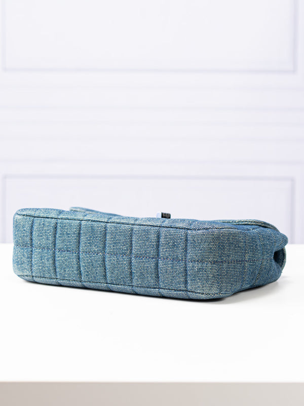 Chanel Denim Quilted Chocolate Bar Mademoiselle Top Handle Bag