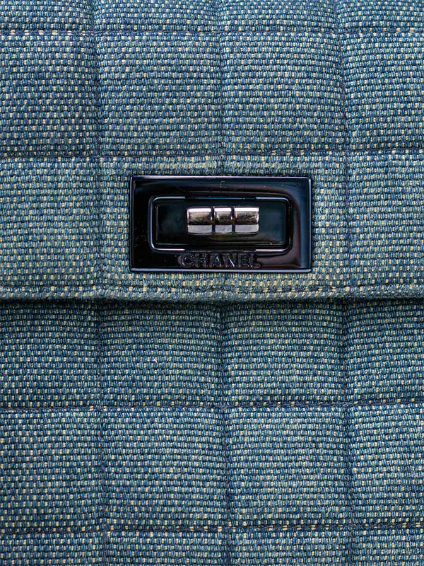 Chanel Denim Quilted Chocolate Bar Mademoiselle Top Handle Bag