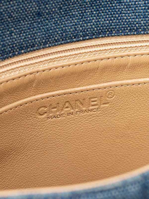 Chanel Denim Quilted Chocolate Bar Mademoiselle Top Handle Bag