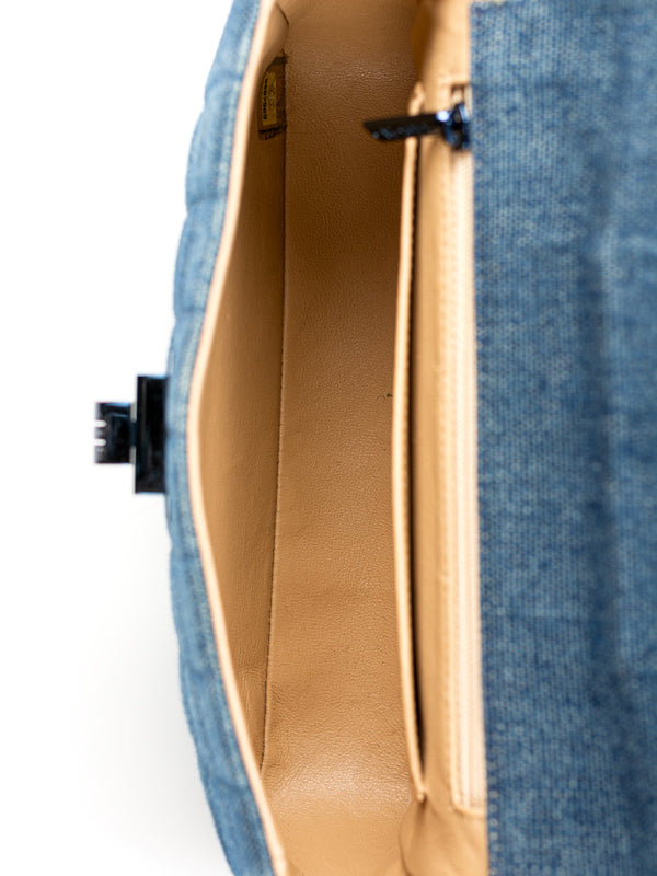 Chanel Denim Quilted Chocolate Bar Mademoiselle Top Handle Bag