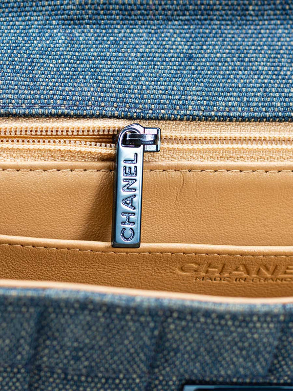 Chanel Denim Quilted Chocolate Bar Mademoiselle Top Handle Bag