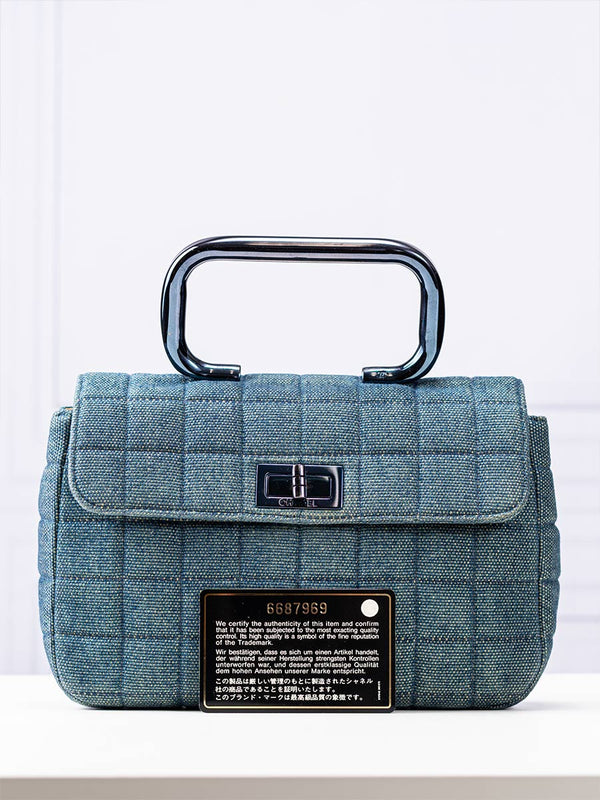 Chanel Denim Quilted Chocolate Bar Mademoiselle Top Handle Bag