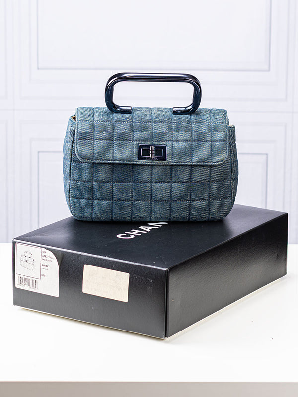 Chanel Denim Quilted Chocolate Bar Mademoiselle Top Handle Bag