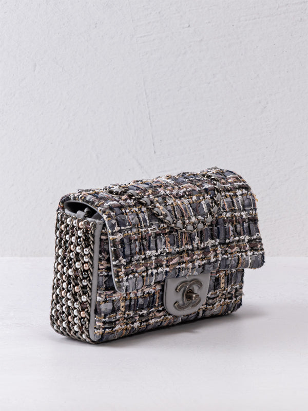 Chanel River Of Pearls Tweed Mini Flap Bag