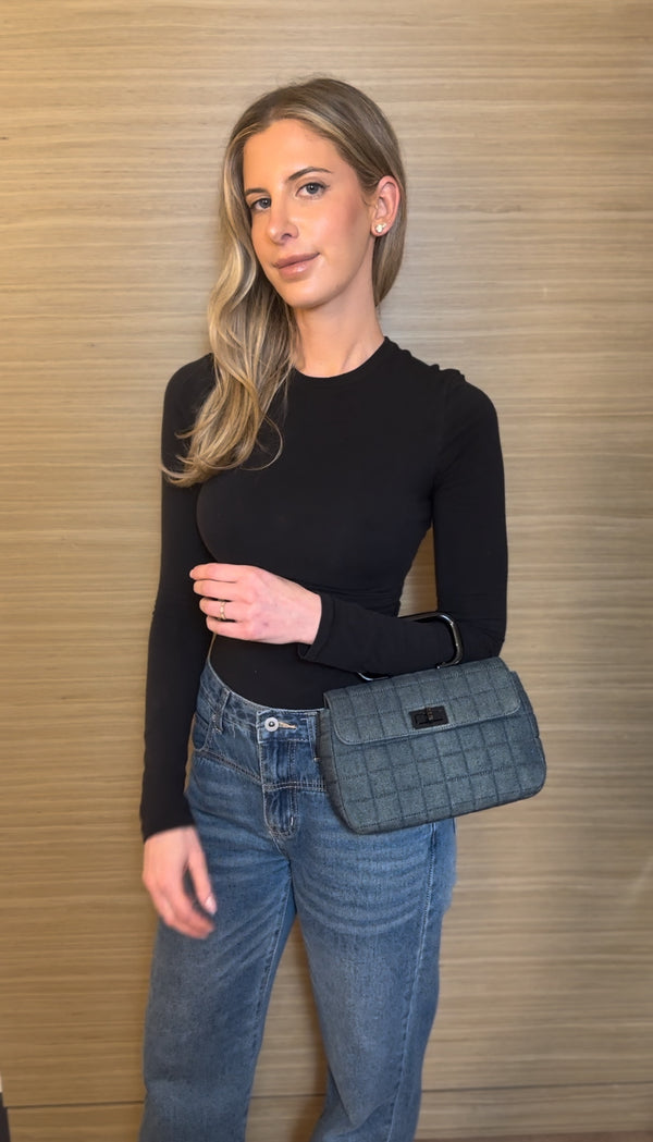 Chanel Denim Quilted Chocolate Bar Mademoiselle Top Handle Bag