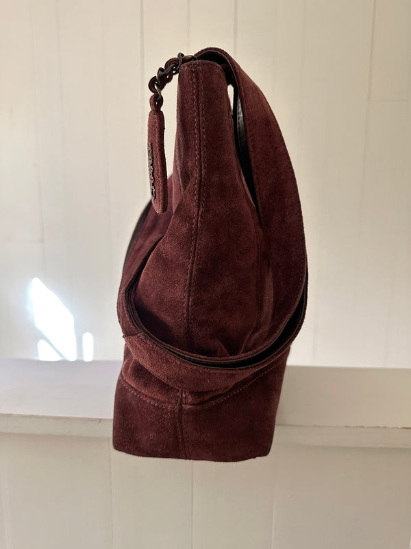 Chanel Logo Suede Shoulder Bag