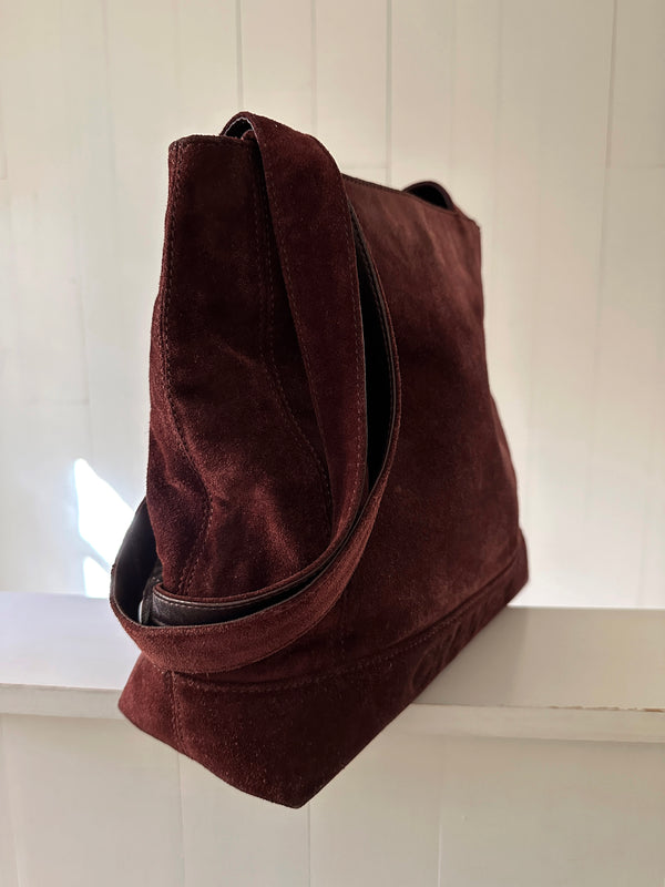 Chanel Logo Suede Shoulder Bag