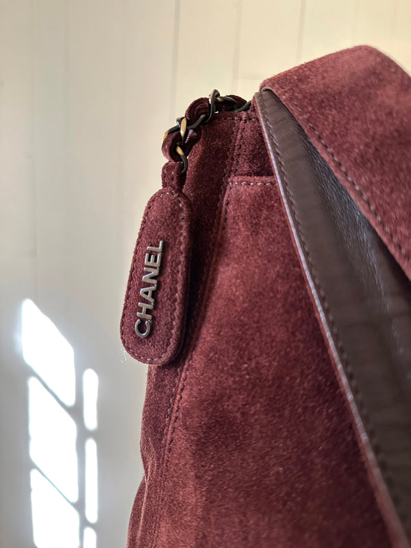 Chanel Logo Suede Shoulder Bag
