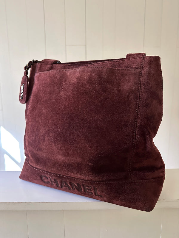 Chanel Logo Suede Shoulder Bag