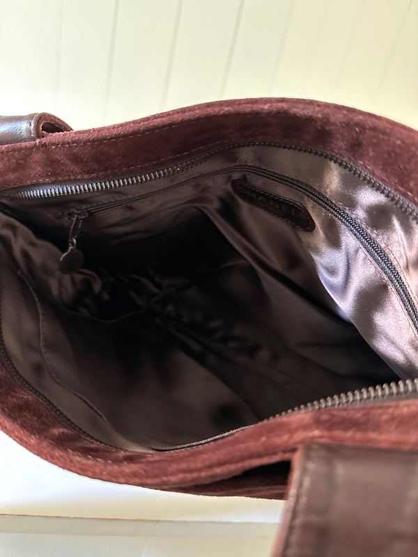 Chanel Logo Suede Shoulder Bag