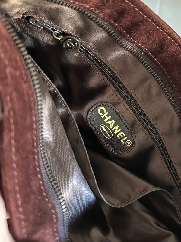 Chanel Logo Suede Shoulder Bag