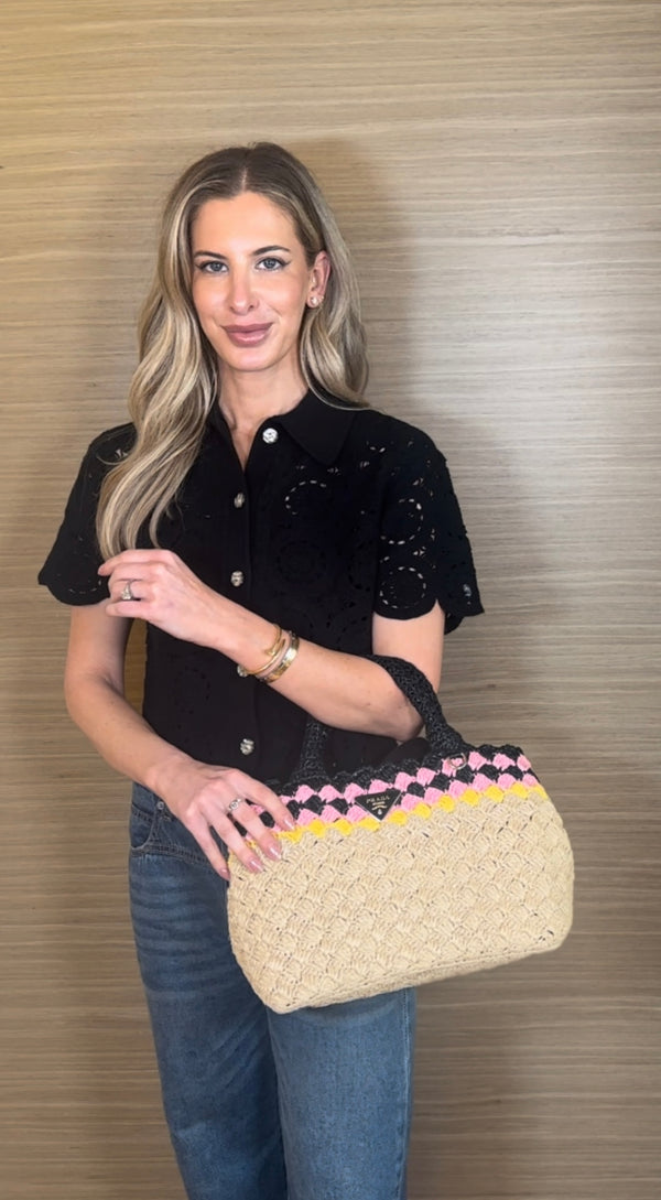 Prada Raffia Crochet Tote