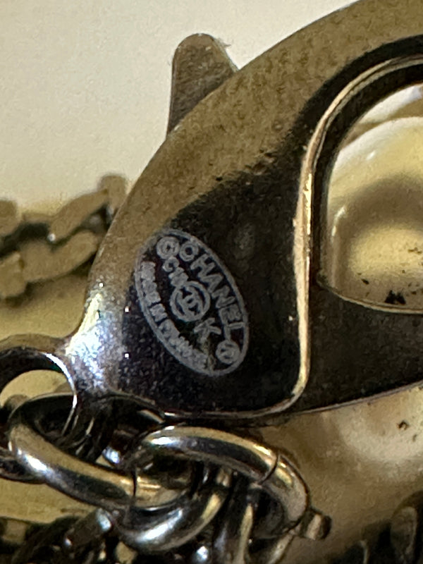 Chanel Faux Pearl & Strass Multistrand Leaf Necklace