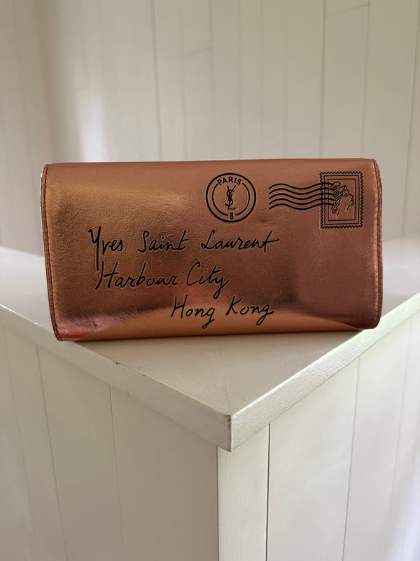 Yves Saint Laurent Y-Mail Metallic Leather Clutch