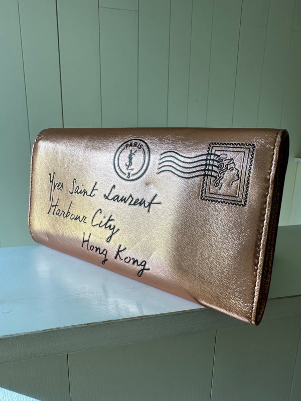 Yves Saint Laurent Y-Mail Metallic Leather Clutch