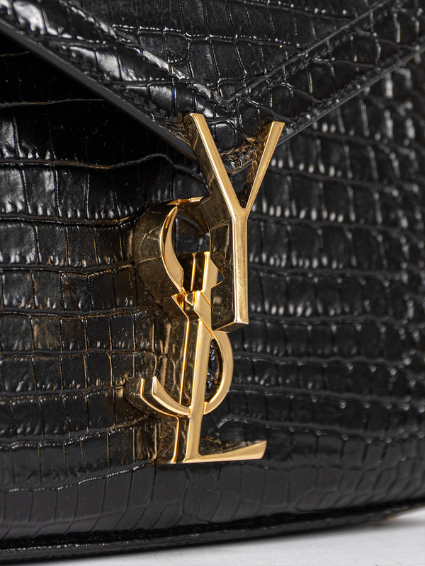 Saint Laurent Mini Croc Embossed Cassandra Top Handle