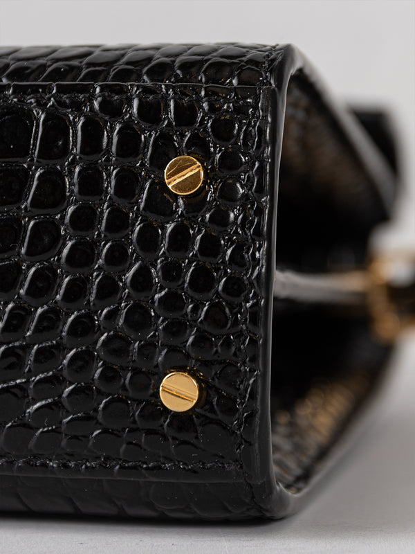 Saint Laurent Mini Croc Embossed Cassandra Top Handle