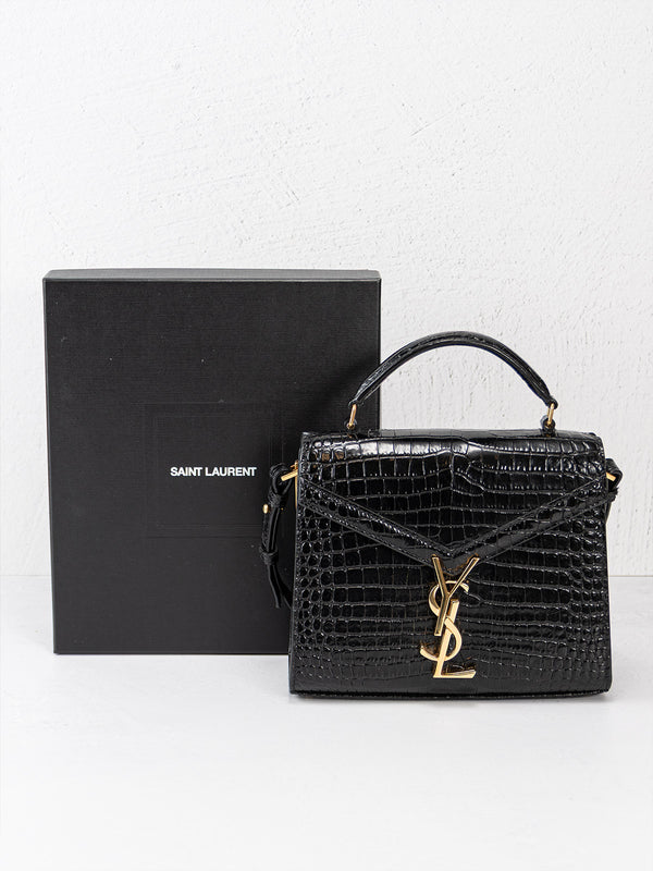Saint Laurent Mini Croc Embossed Cassandra Top Handle