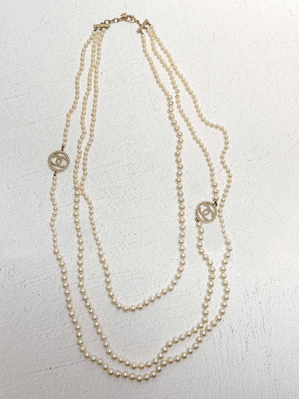 Chanel Faux Pearl CC Multistrand Necklace