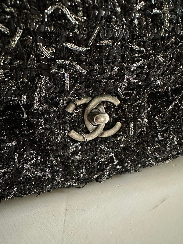 Chanel Glittered Tweed Jumbo Flap CC Turn Lock