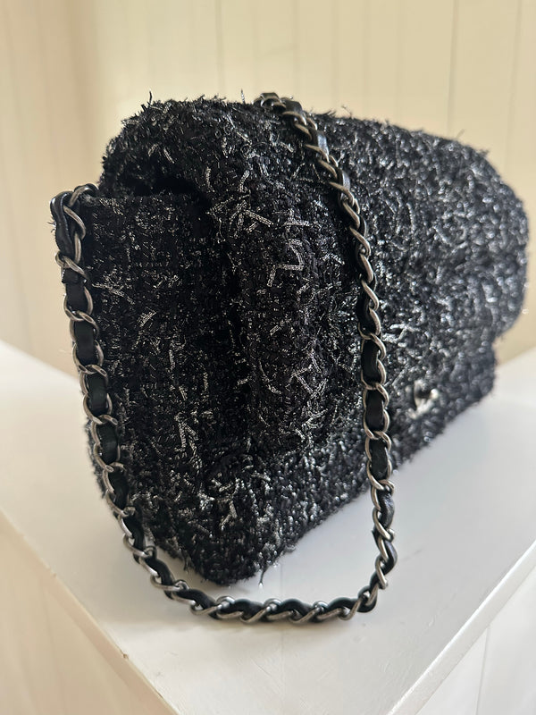 Chanel Glittered Tweed Jumbo Flap Side