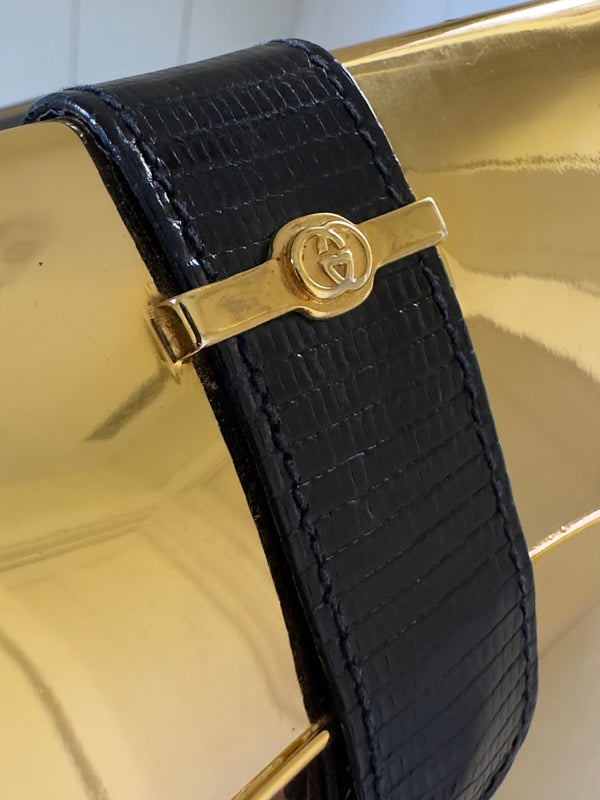 Gucci Gold Metal 1970's Clutch Logo Detail