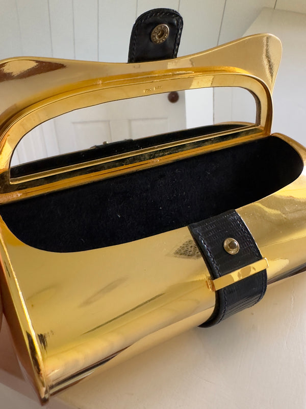 Gucci Gold Metal 1970's Clutch Interior Mirror
