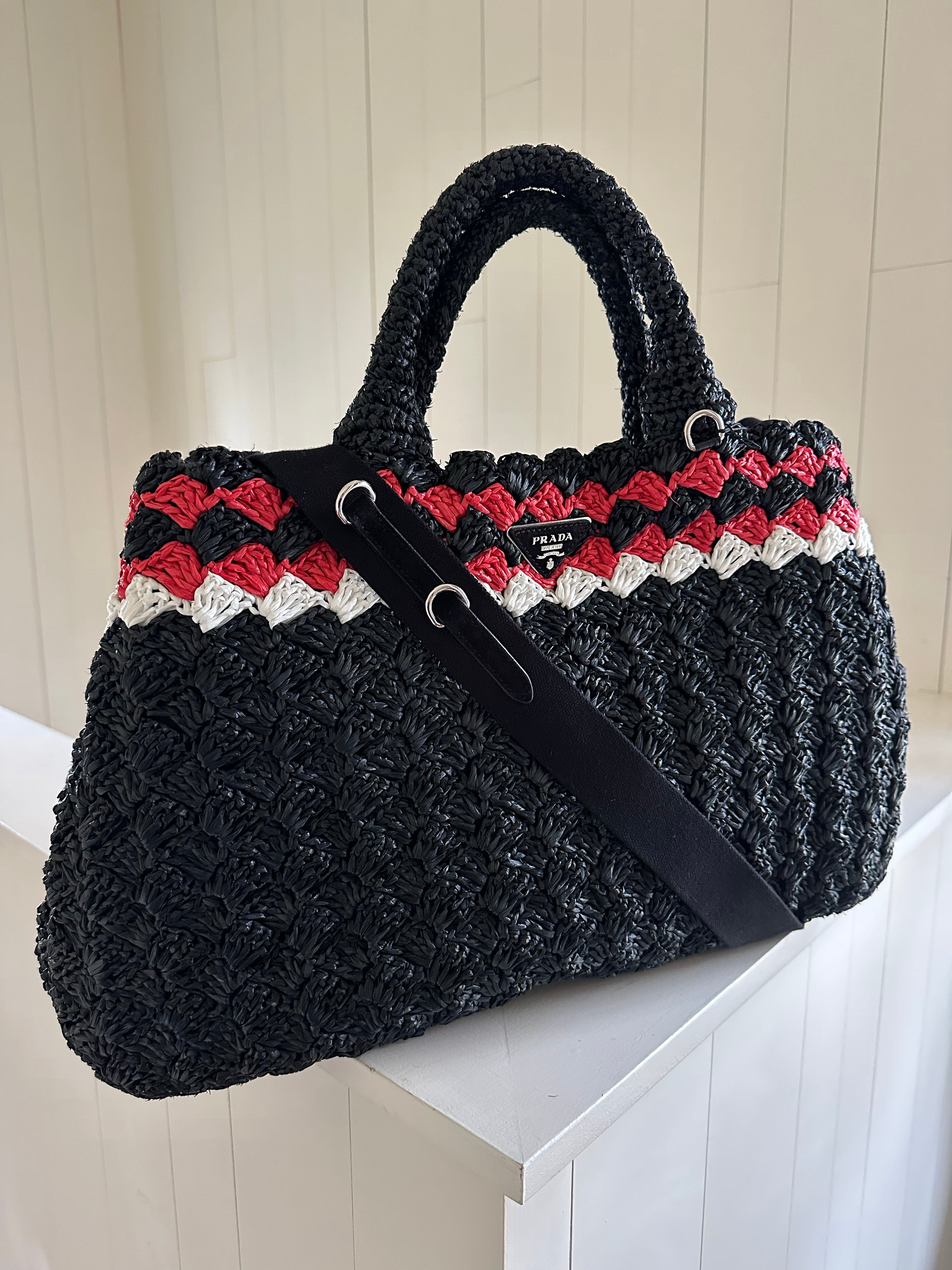 Prada Crochet And Leather Mini-pouch in White