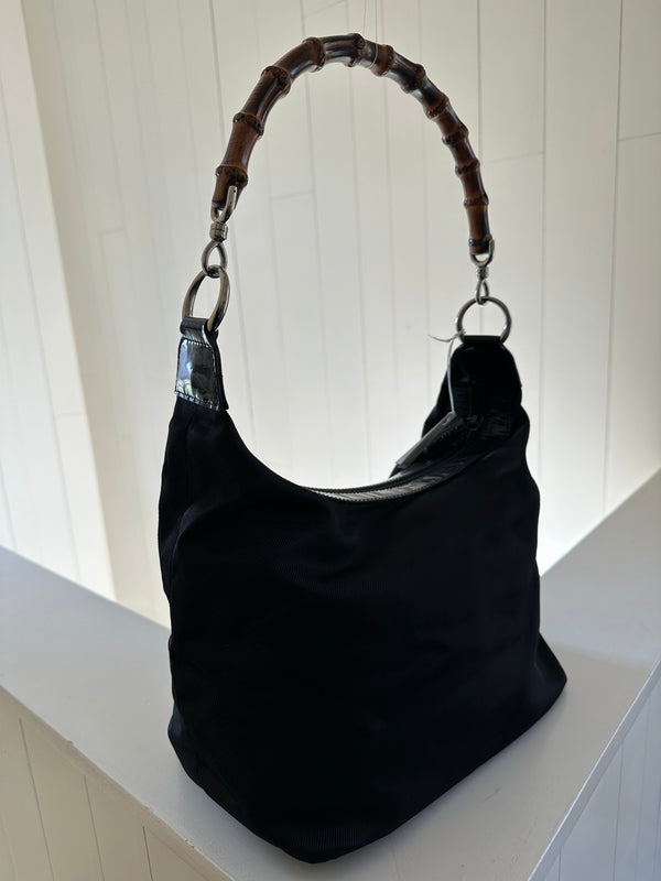 Gucci Nylon Bamboo Hobo Side