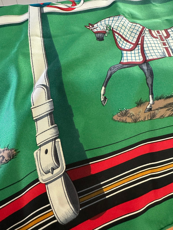 Hermès "Couvertures et Tenues De Jour" Scarf 90 horse detail