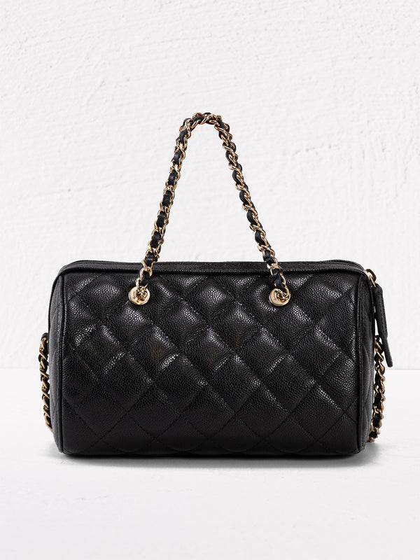 Chanel Caviar Quilted Barrel Clutch With Chain