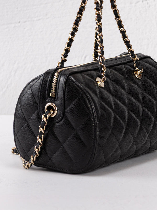 Chanel Caviar Quilted Barrel Clutch With Chain