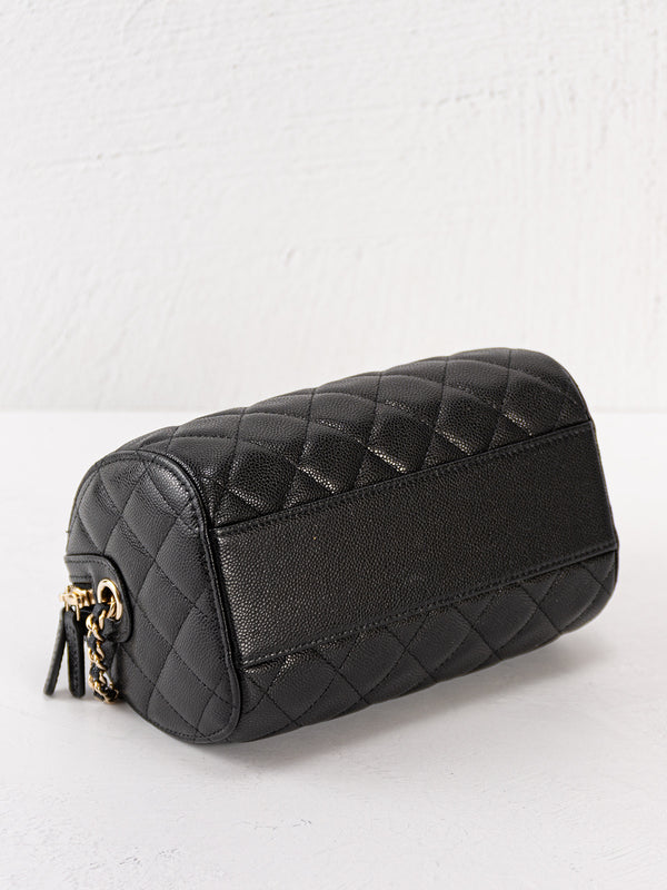 Chanel Caviar Quilted Barrel Clutch With Chain