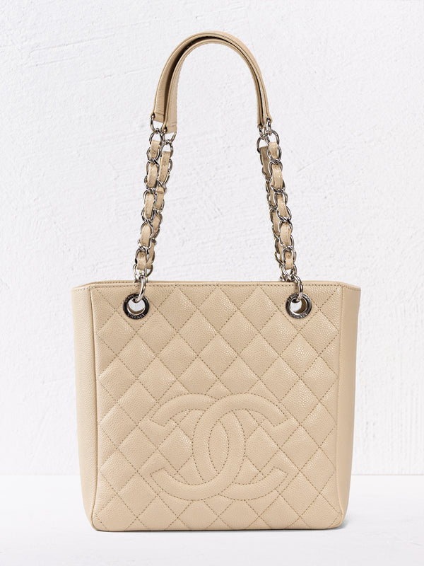 Chanel Beige Caviar Quilted Timeless Petit Shopping Tote