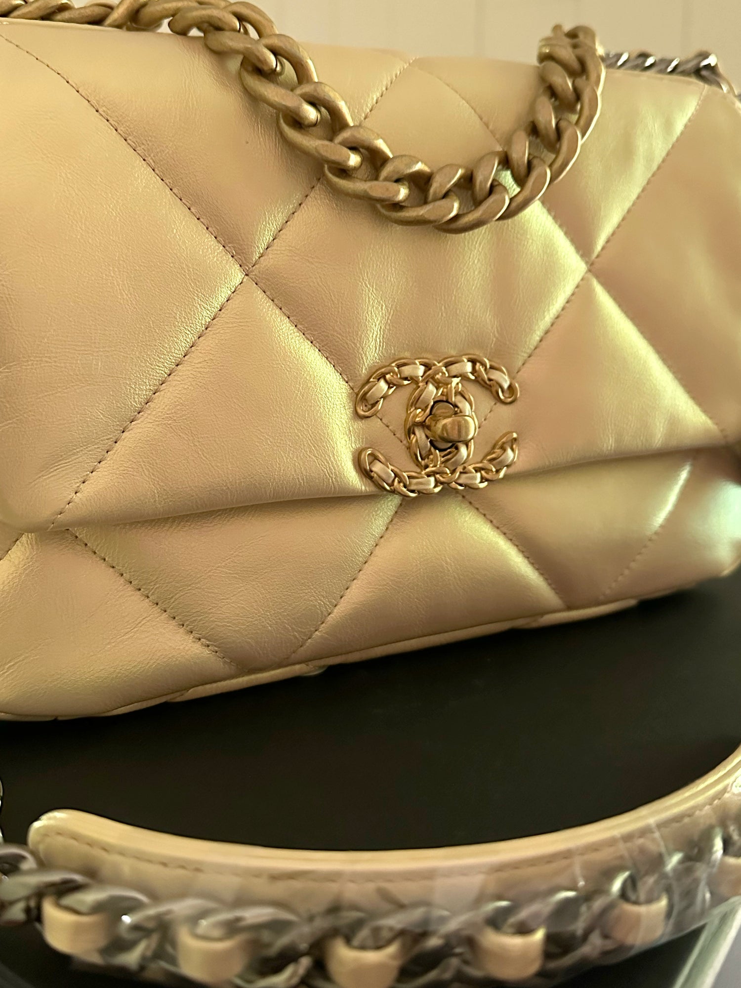Chanel Lambskin Chanel 19 Medium Flap Bag Light Beige
