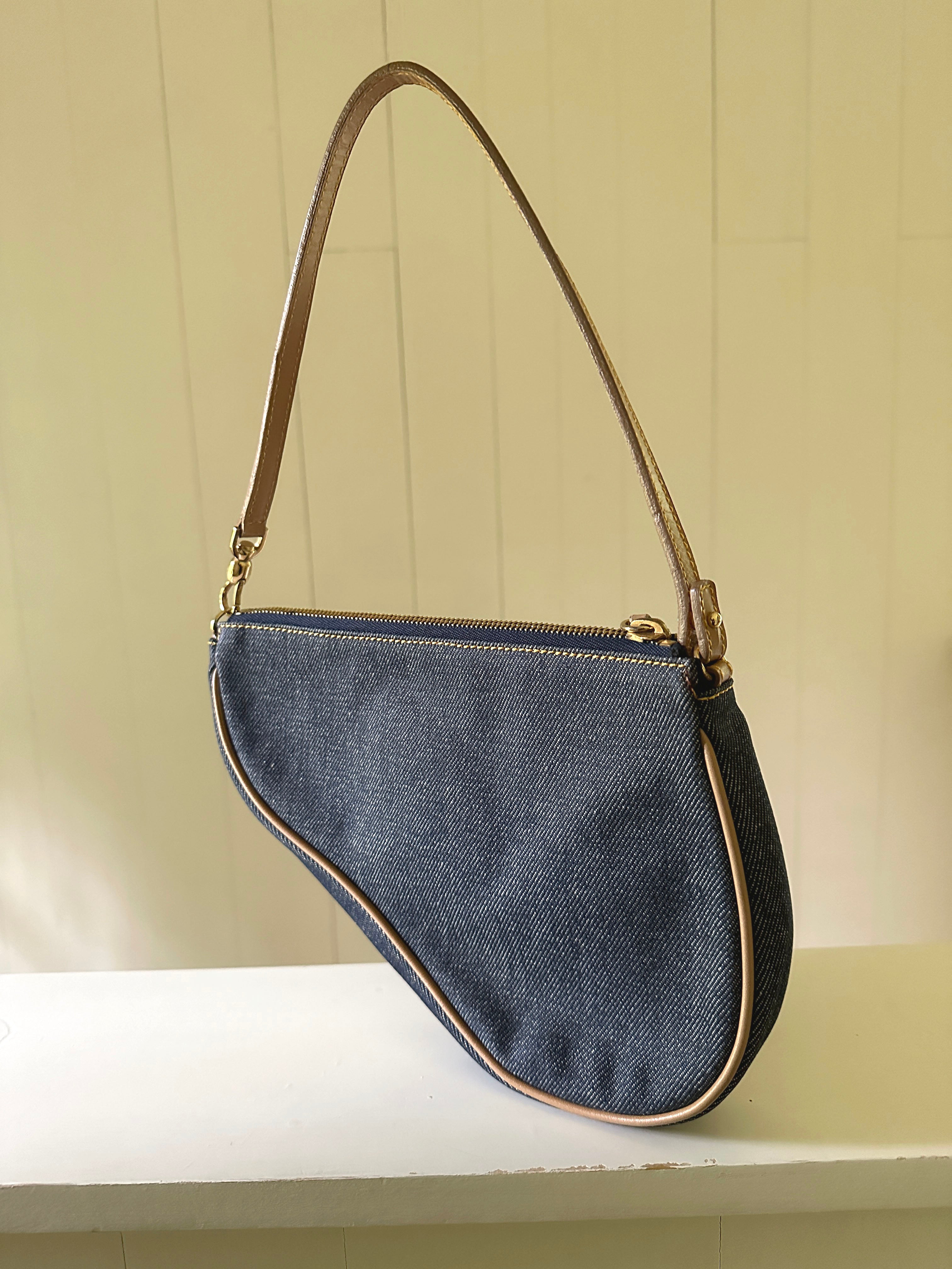 Dior Navy Blue Denim Saddle Pochette Bag at 1stDibs
