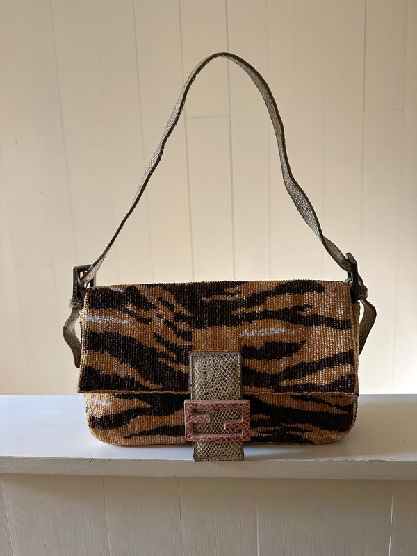 Fendi Tiger Stripe Beaded Baguette
