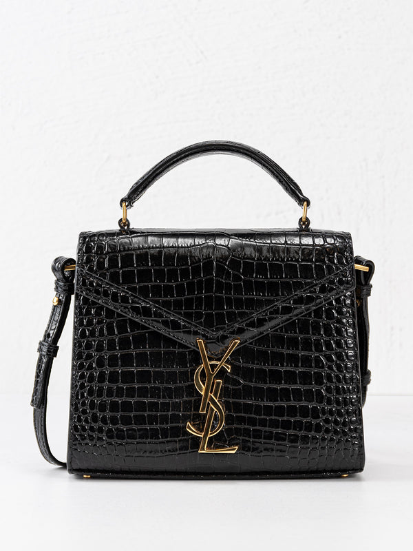 Saint Laurent Mini Croc Embossed Cassandra Top Handle