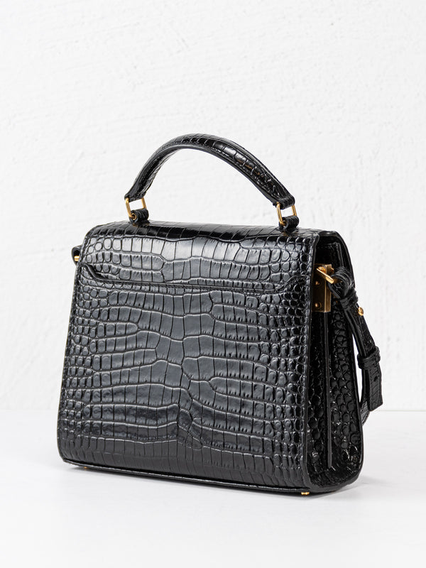 Saint Laurent Mini Croc Embossed Cassandra Top Handle