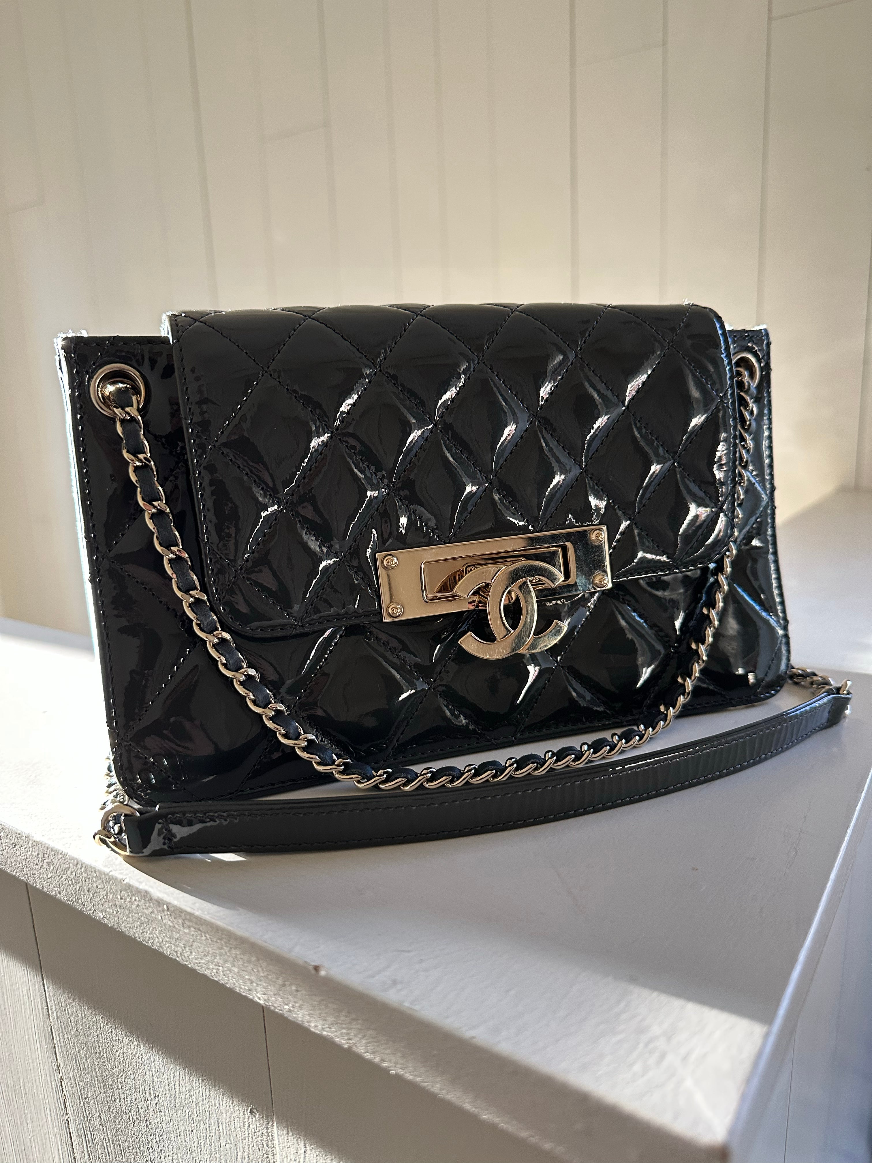Chanel Black Quilted Patent Leather Reissue Accordion Flap Bag